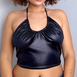 Y2K Black Halter Crop Top